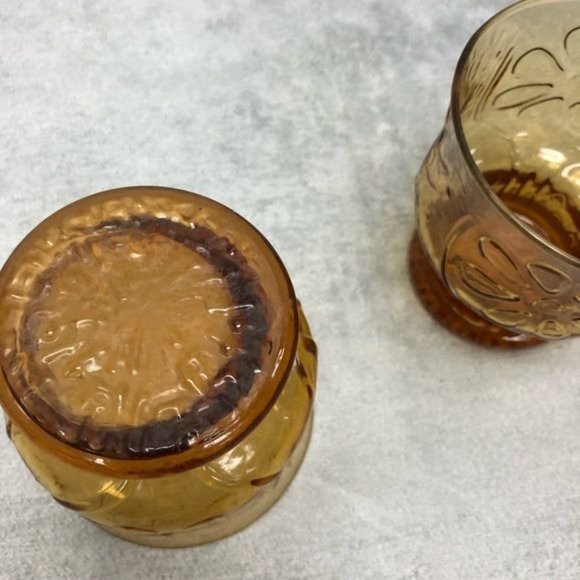 MCM Vintage Libbey Ombré Amber Daisy Floral Glass Tumbler Cups - Set of 2 - Picture 4 of 8